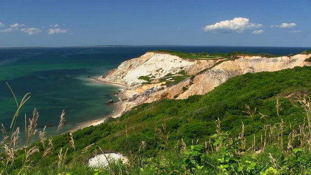 Colorful clay cliffs of Gay Head Aquinnah from observation deck on Martha's Vineyard