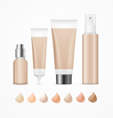 Realistic Empty Template Foundation Cream Package Set. Vector