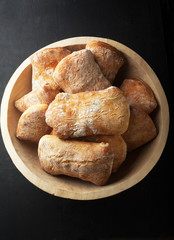 Fresh baked ciabatta bread in a basket