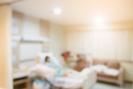 Abstract hospital room interior with bed blur background