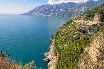 Fototapeta na wymiar The beautiful Tyrrhenian Sea at the Amalfi Coast, Campania, Italy