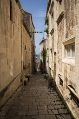 One of the side streets running off the main road through Korcula Old Town.