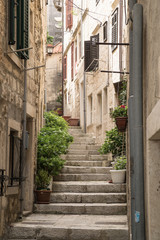 Fototapeta na wymiar One of the side streets running off the main road through Korcula Old Town.