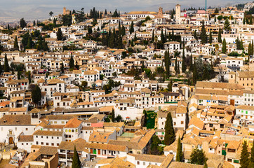 Obraz premium Panoramic view of Granada city against mountains, Andalusia, Spain