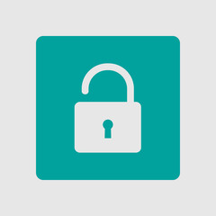 Unlock icon. Flat design style. Access to the user.