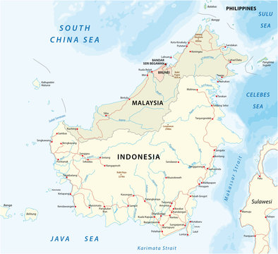 vector road map of island Borneo, Kalimantan