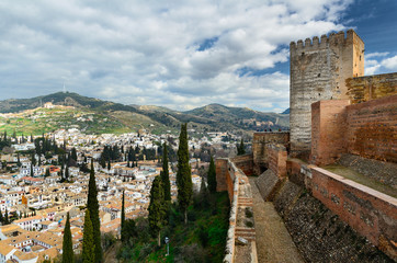 Fototapeta na wymiar Panoramic view of Granada city against mountains, Andalusia, Spain