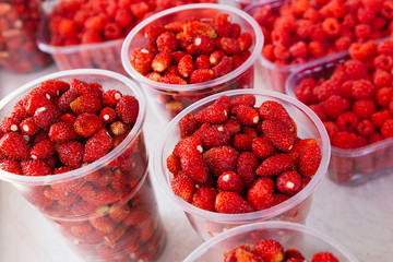 glass of red strawberry on white background