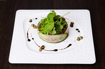 Vegetable salad on plate, view from above