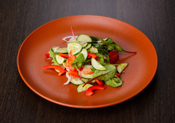 Vegetable salad on plate, view from above