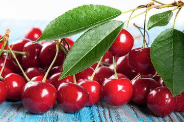 Cherry and green leaves
