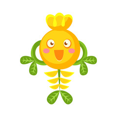 Cute fantastic smiling yellow plant character, nature element cartoon vector Illustration