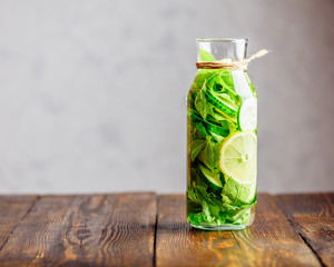 Detox Water Infused with Lemon, Cucumber and Mint.