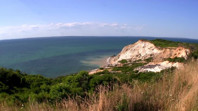 Colorful clay cliffs of Gay Head Aquinnah from observation deck on Martha's Vineyard