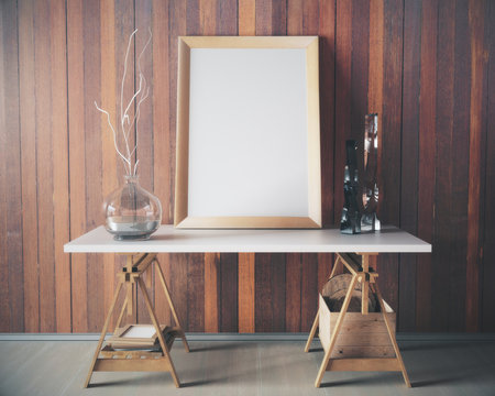 Wooden table with empty frame