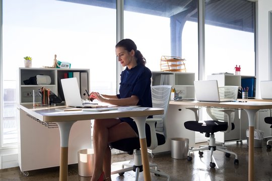 Female executive working over laptop at her desk