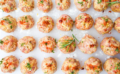 Raw meatballs ready for frying