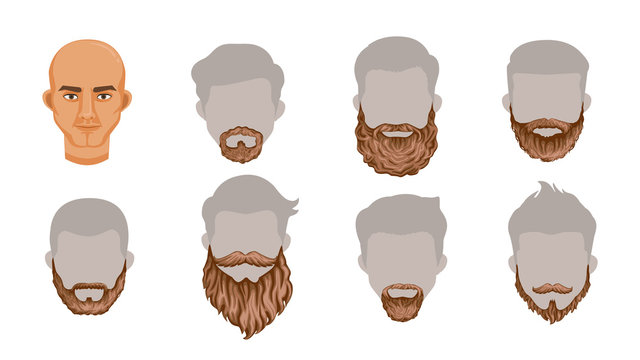 Beard set of stylish beard and brown mustache collection.Variety and Creatively. Simple to apply to your work.Vector illustration, Body parts or Puppet head Charming Isolated on white background.
