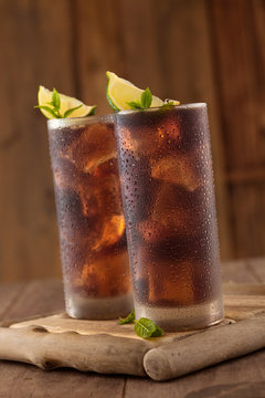Glass of cola with ice.