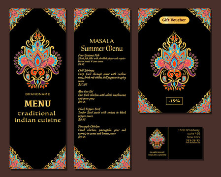 Indian Food. Restaurant Menu Template. Food Flyer. Business Card. Vector.