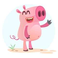 Happy cartoon pig. Farm animals. Vector illustration of a smiling piggy isolated on simple background