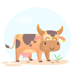 Obraz na płótnie Canvas Vector illustration of cartoon cow smiling. Farm animal isolated on simple background