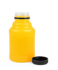 Plastic orange juice bottle isolated over white background