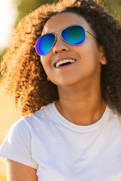 Mixed Race African American Girl Teen Sunglasses Perfect Teeth
