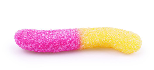 Tasty jelly worms on white background