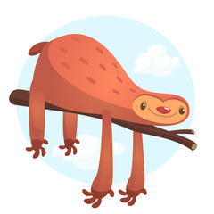 Sloth lying on a tree branch . Cute cartoon character. Wild jungle animal collection. Baby education. Isolated. White background. Flat design Vector illustration