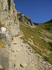 Patch to the Giewont in Tatra Mountains in Poland with a blue sky