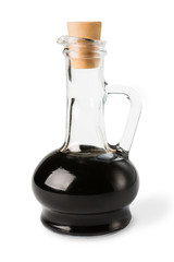 Obraz na płótnie Canvas Soy sauce glass jar with cork isolated