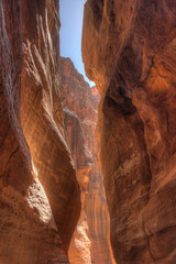 A narrow passage in the Siq, seen from the trail to Petra
