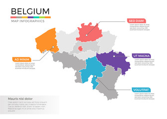 Fototapeta na wymiar Belgium map infographics vector template with regions and pointer marks