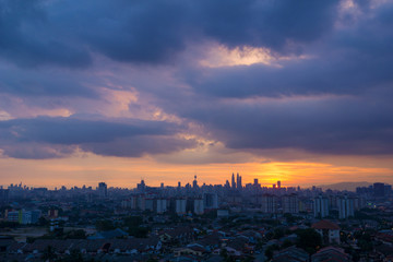Fototapeta na wymiar View of majestic sunset over downtown Kuala Lumpur, Malaysia