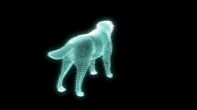 Dog in Hologram Wireframe Style. Nice 3D Rendering
