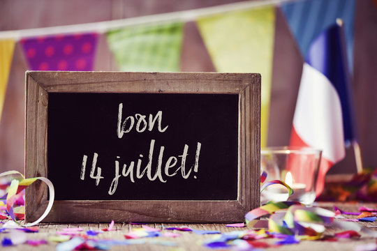 text bon 14 juillet, happy 14 july in french