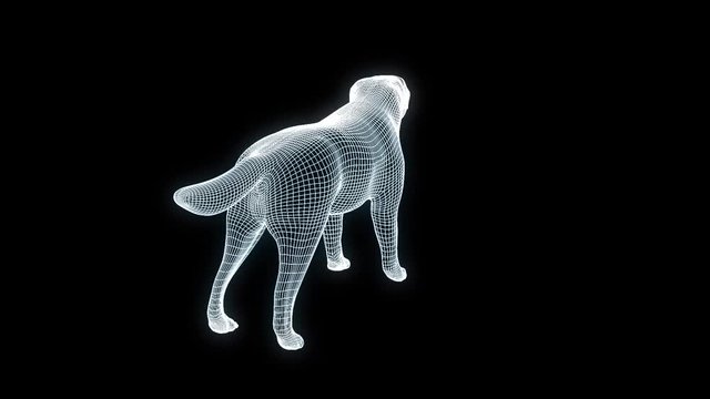Dog in Hologram Wireframe Style. Nice 3D Rendering

