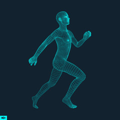3d Running Man. Design for Sport, Business, Science and Technology. Vector Illustration. Human Body.