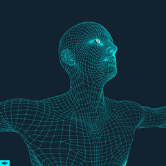 Obraz premium 3D Model of Man. Human Body Wire Model. Design Element. Technology Vector Illustration.