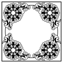 Black and white silhouette frame with decorative flowers. Vector clip art.