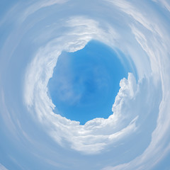 Circular clouds, A 360 spherical vision of the sky on a cloudy spring day
