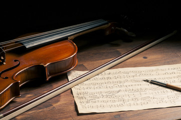 Sheet music and violin