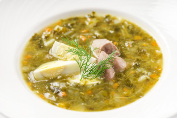 soup with egg and meat
