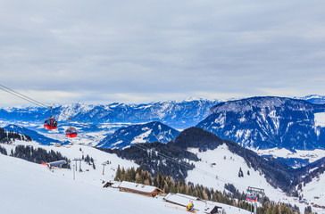 Fototapeta na wymiar On the slopes of the ski resort Soll, Tyrol, Austria