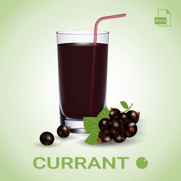 Set Of Blackcurrant Juice And Fresh Ripe Berries.