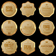 Set of golden icons. Luxury advertising badges.