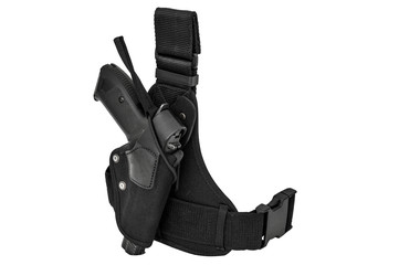 The gun in the holster. Isolated
