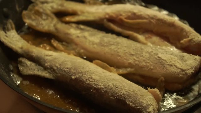 Pike river fried in a skillet