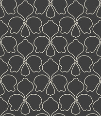 Fototapeta premium Seamless linear flower pattern on grey background